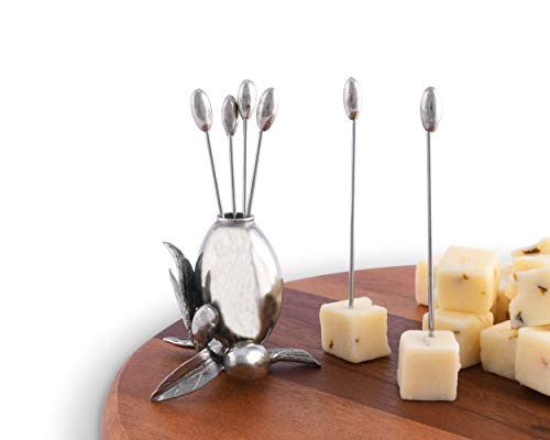 Vagabond House Olive Cheese Martini Olive Cocktail Stainless Steel Pick Set Skewer Fruit Toothpicks(Set Of 6) - Silver Color 4 Inch Tall #TOP5