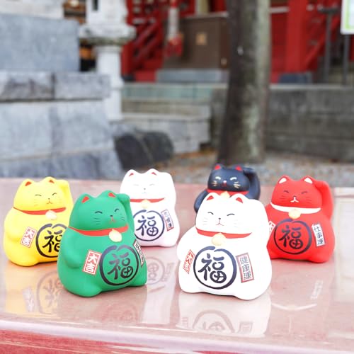 COTONOHA Banko Ware Maneki-Neko Ceramic Piggy Bank - Lucky Cat, Cute and Chubby Traditional Japanese Money Box (White)