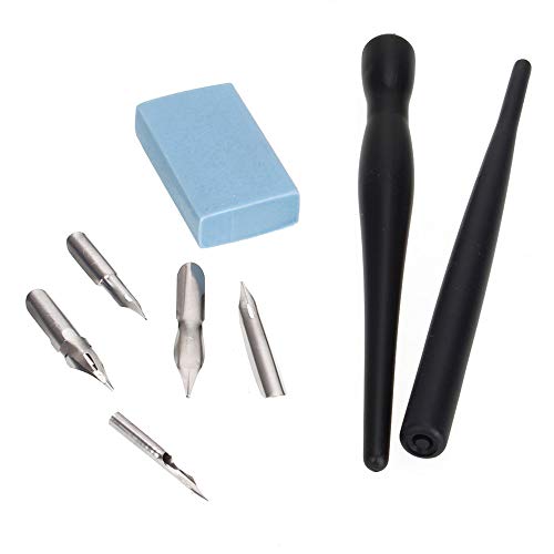 RDEXP Artist Cartoon Pen Set,Black Handle Classic Design with Fine Nib, Dip Pen Set