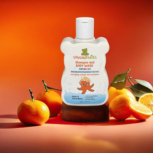 Image of ShuShu Babies Natural Everyday Orange & Mandarin Baby Wash & Shampoo-60ml | Baby Head to Toe Wash | Suitable for Newborn Sensitive Skin | Gentle, Tear-Free, Mild & Hypoallergenic Formula