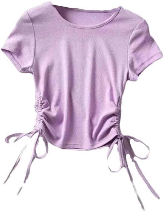 Women's Side Drawstring Pleated Slim Cropped Top