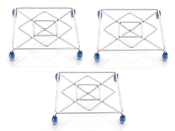 IMOX Stainless Steel Heat Resistant Hot Pot Stand, Heating Pads for Dinning Table,Hot Plate Rack, Hot Vessel Stand, Stainless Steel Place-mats, Square (16 x 16 cm) (Set of 3)