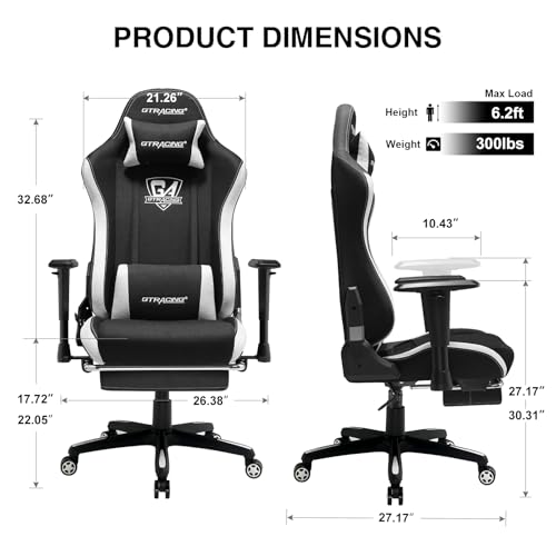 GTRACING Gaming Chair with Footrest, Fabric Breathable Big and Tall Ergonomic Computer Chair 350 lbs with Adjustable Lumbar Support and Recliner, High Back Game Chair for Office Gaming, Black
