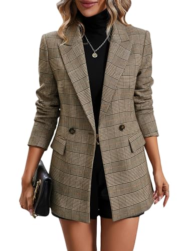 Mina Self Tweed Blazers Jacket for Women Plaid 2025 Fall Brown Herringbone Sweater Business Casual Work Professional Womens Dressy Fitted Trendy Winter Women's Blazer & Suit Jackets Ladies Brown S