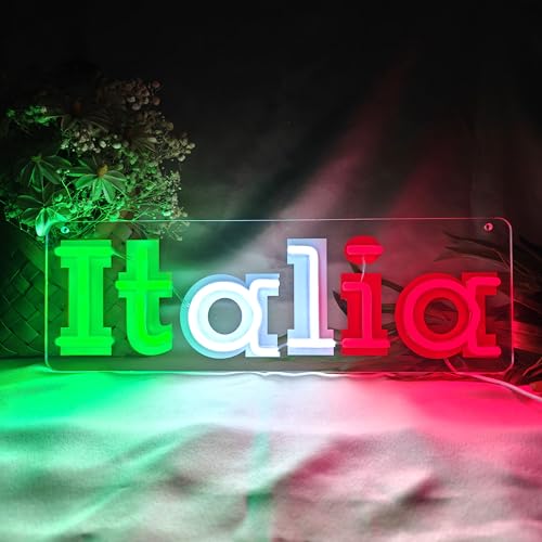 Italia Neon Sign, Dimmable LED Neon Light for Italian Bar Kitchen Foodie Restaurant Cultural Bedroom Wall Decor, USB Powered Sign for Italy Lovers 16.93