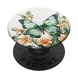 Watercolor Green Butterfly Flowers Floral Botanic