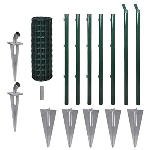 Kit de clôture euro avec piquets, grillage vert 10 x 0,8 m, avec poteaux, capuchons de poteau, pinces métalliques et vis pour un montage facile