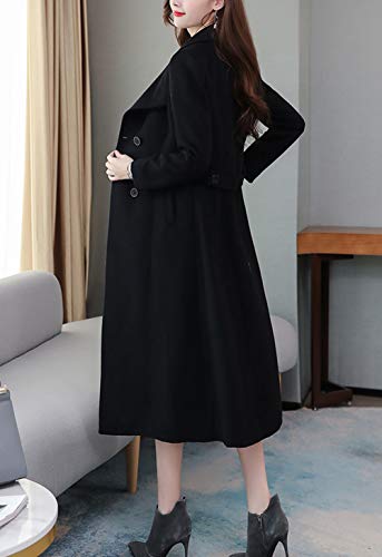 chouyatou Women's Chic Shawl Collar Work Double Breasted Maxi Long Wool Pea Coat3