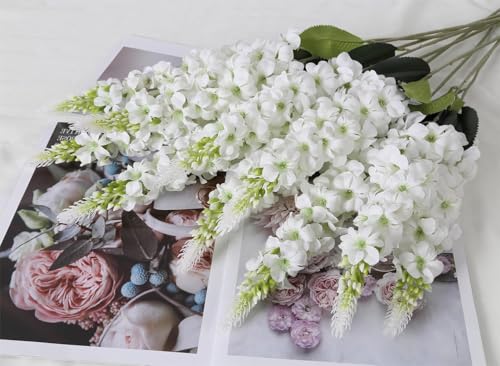 8PCS White Delphinium Artificial Flowers Snapdragon Artificial Silk Flowers 29" Long Stem Hyacinth Fake Flowers for Wedding Table Centerpieces Home Garden Outdoor Flower Arrangemen image 2