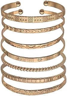 TOFBS 7pcs Open Cuff Bracelet Set Multiple Layered Stackable Bracelet for Women Girls Dainty Boho Gold Silver Chain Bracelets Set for Women Adjustable Fashion Punk Bracelets Jewelry