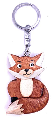 H-Customs Llavero colgante de zorro sentado de madera noble hecho a mano, madera, M