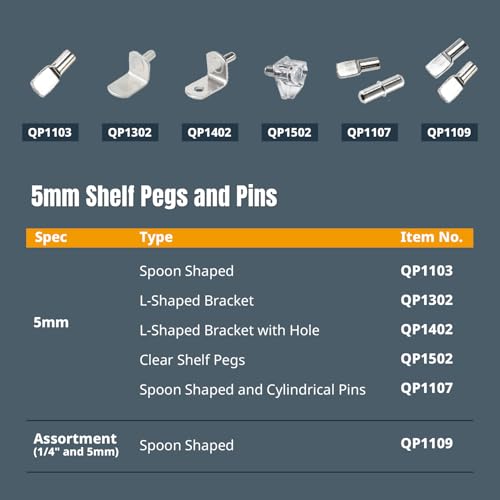 POWERTEC QP1501 5mm Clear Shelf Pegs 25 pcs, Shelf Pins Support Pegs for Shelves, Kitchen Cabinet Shelf, Bookshelf, Closet and Furniture, Nickel Plated Shelf Holders Metal Pin Pegs - Thumbnail 7