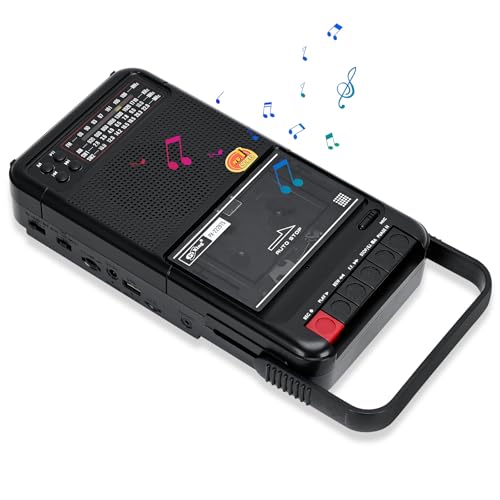 Portable Cassette Players, Boombox Portable Retro Cassette Tape Player, Supports SD/MMC/USB/Cassette Playback, AM/FM/SW Bands Radio，HiFi Sound Quality, Built-in Speaker (Black)