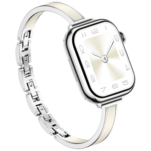 Bands for Apple Watch Women;Elegant Two-Tone Dressy Band;Silver/Light Beige