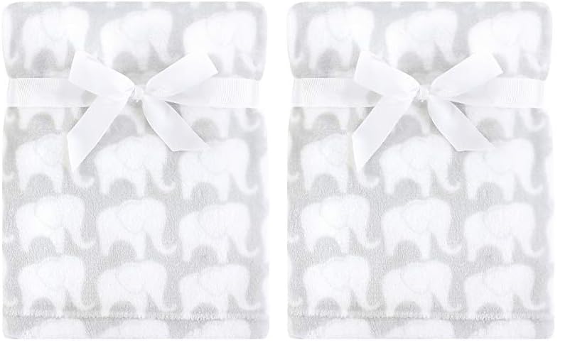 Image of Hudson Baby Unisex Baby Silky Plush and Coral Fleece Blanket, Gray Elephant, 30x40 inches (Pack of 2)