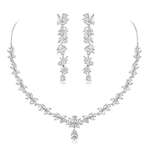 Juego de joyas de lágrima Crysdue con circonita cúbica brillante para novias exigentes