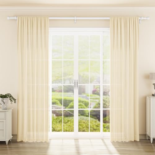 Image of YaFex Curtain Rods 32-144 Inch, Heavy Duty 1 Inch Adjustable Curtain Rod for Windows, White Extra Long Window Treatment Rods, Modern Design, Easy Installation