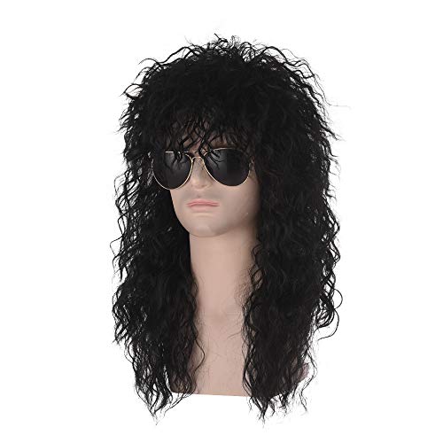 Qaccf Costume Wig 80S Wigs Halloween Costumes Male Rock Wig Long Culry Punk Heavy Metal Mullet Wig (Black) #TOP1