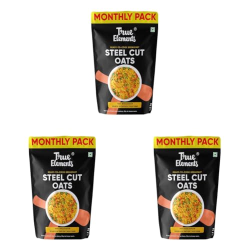 Image of True Elements Steel Cut Oats 1.5kg - Oats | Healthy Source of Protein | Diet Food | 100% Wholegrain | Cereal for Breakfast (Pack of 3)