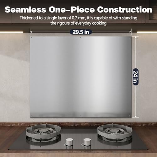 JOEAONZ 30" x 24" Stainless Steel Backsplash for Stove, Heavy Duty 430 Metal Splatter Guard Heat Shield, 6 Pre-Drilled Holes, Easy Wall Mount, Reversible to Fit Behind Range, Countertop or Sink - 3