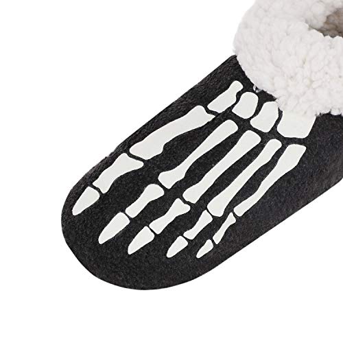 Women Funny Halloween Slippers Glow in The Dark Skeleton Fuzzy Plush Slipper Socks Warm Cozy House Bootie Slippers Home Shoes4