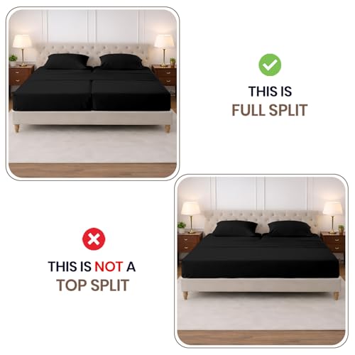 Image of SGI Split King Sheet Set for Adjustable Bed Egyptian Premium Cotton 600 Thread Count Sheets for Sleep Number Bed 15 inch Deep Pocket 5 Pc Set with 2 Twin XL Fitted Sheets Soft Breathable -Black