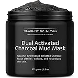 Alchemy 100% Natural Premium Spa Quality Dual Activated Age Defying Charcoal Mud Mask Facial Treatment Cleanser Minimizer for, Acne, Blackheads, Scars, Cellulite – 8.8oz