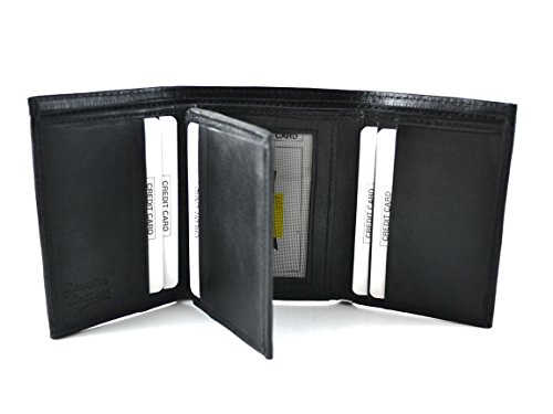 Men's Genuine Leather Tri-fold Wallet, Black