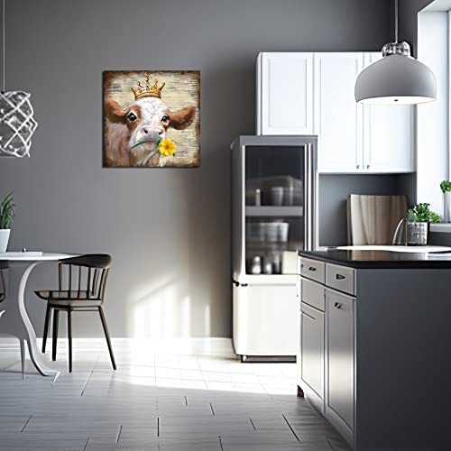Eqzjart Bathroom Decor Funny Cow Pictures Wall Decor Cow Canvas Pictures Wall Art Humor Animals Kitchen Artwork Prints Rustic Sunflower Bedroom Decor Framed Artwork Paintings For Wall Decorations For Bedroom Office Kitchen Living Room Bathroom Kids Bedroom Ready To Hang (Funny Cow, 14X 14 In) #TOP2