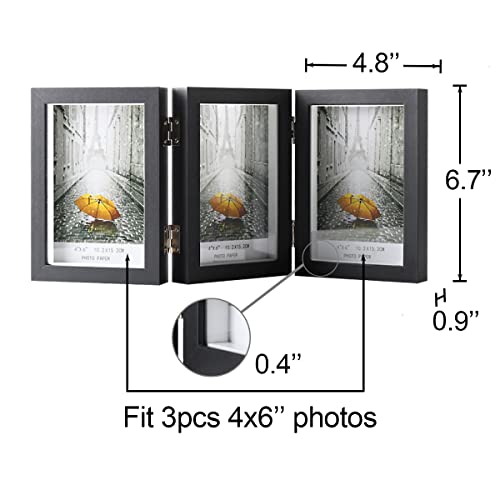 4X6 Triple Hinged Black Picture Frames Shadow Box Mdf Wood With Real Glass 3 Vertical Opening Family Lover Gift #TOP1