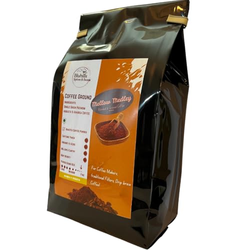 Image of Bluhills Mellow Medley - Blend of Pure Arabica & Robusta Coffee, 1Kg, Single Origin Wayanad Coffee blend, freshly roasted and ground for a perfect filter coffee, stove top, or drip brew