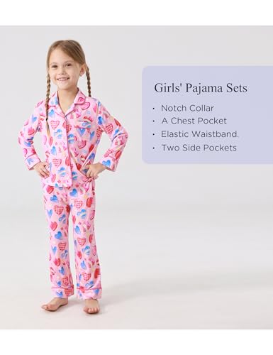 Toddler Girls Pajama Set Bamboo Viscose Long Sleeve Button Down Shirt and Pants 2 Piece Kids Pjs2