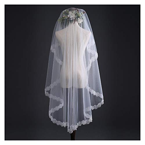 Einfache Kurze Hochzeit Schleier Spitzenkante Braut Schleier Hochzeitszubehör Elfenbein 150cm Eine Ebene Pailletten Bridal Schleier (Color : Ivory, Item Length : 150cm) Cover