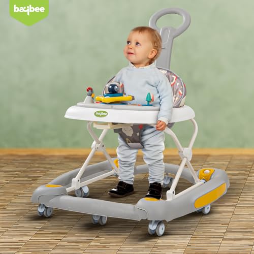 Image of Baybee 3 in 1 Awry Baby Walker for Kids with Rocker & Push Handle, 3 Adjustable Height, Mat & Musical Toy Bar | Activity Walker for Baby | Push Walker 6-18 Months Boy Girl (Grey)