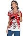 LOMON Women's Scrub Tops Print V Neck Scrub Shirts Soft Knit Chrismas Nurse Uniform with 2 Pockets