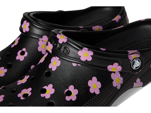 Image of Crocs Unisex Classic Clog - Seasonal Graphic Black /Flowers Mens 3 /Womens 5 Medium