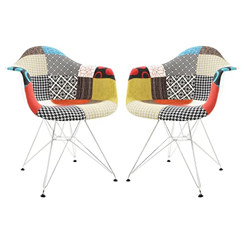 Leisuremod Willow Fabric Eiffel Chrome Base Accent Chair Living Room Armchair Modern Side Chair Set Of 2 (Multi) #TOP14