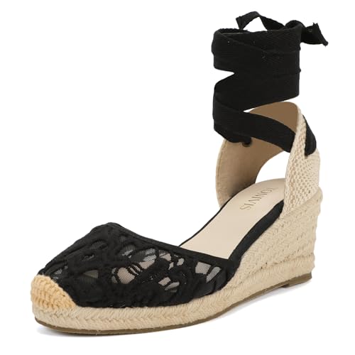Image of Women's Espadrille Wedge Sandals Closed Toe Lace-Up Shoes