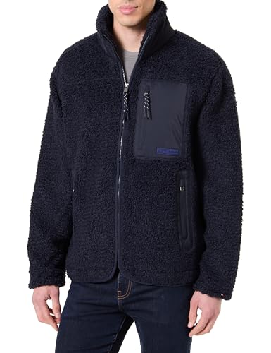 Tommy Hilfiger Men’s Teddy Fleece Zip Through Sweatshirt with Stand Collar, Blue (Desert Sky), L