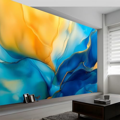 Papier peint panoramique 3D motif rayures abstraites bleu 400 x 280 cm pour mur