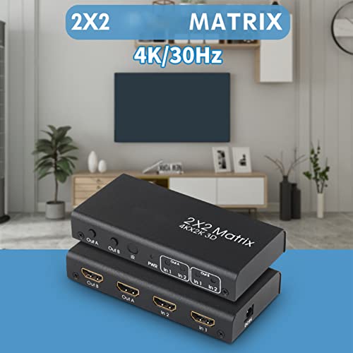 2x2 HDMI Video Switcher Splitter, 4K 2K 30Hz HDMI 1.4b Switch Selector com controle remoto IR, 1080P