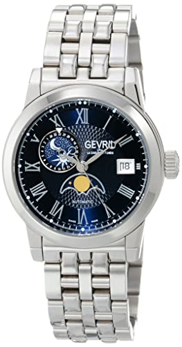 Gevril Men's Madison Swiss Automatic Date and Moon Phase Watch, 316L Stainless Steel Bracelet