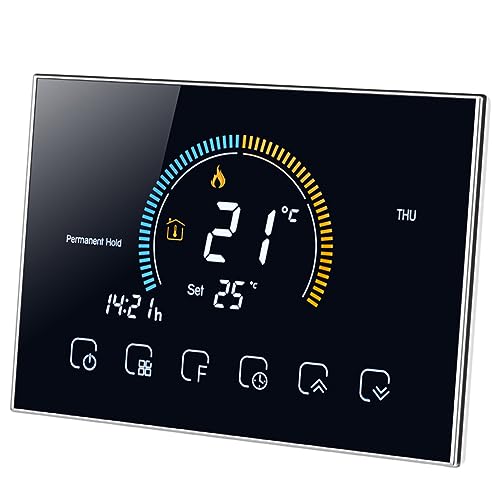 POPETPOP Termostato Inteligente con Pantalla Táctil Controlador de Temperatura Energético para Calefacción Compatible con WiFi y Pilas Negro