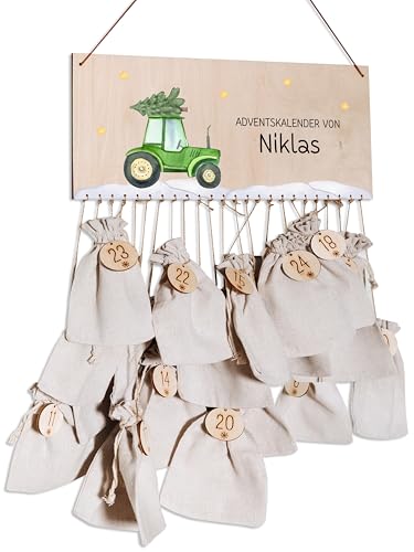 Personalisiert Adventskalender Holz - Zum Befüllen Mit Jutesäckchen & Holzzahlen