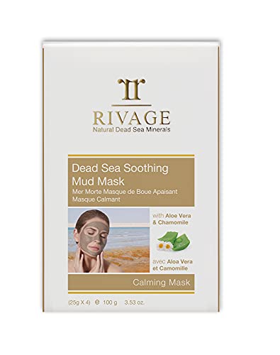 RIVAGE NATURAL DEAD SEA MINERALS Soothing Mud Mask with ALOE VERA and CHAMOMILE Sachets 25 g X 4 CALMING MUD MASK 100% AUTHENTIC DEAD SEA MUD from JORDAN VEGAN FRIENDLY, NO HARSH CHEMICALS