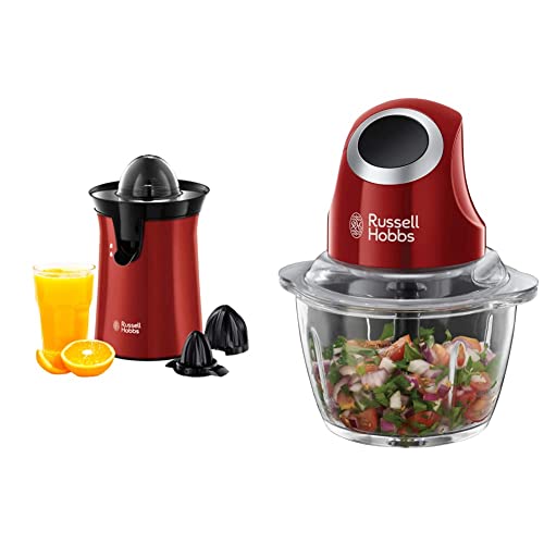 Russell Hobbs Presse Agrumes Electrique, 2 Sens Rotation, 2 Cônes Interchangeables, Jus de Fruit Frais Rapide - Rouge 26010-56 & Hachoir Electrique Bol...