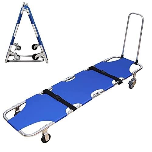 Folding Portable Stretcher with 4 Wheels - Lightweight Aluminum Emergency Rescue Stretcher for Hospital, Clinic, Home Care, and Sports - 350lb Capacity