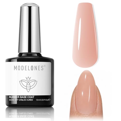 modelones Builder Rubber Gel Base Coat for Nails, Nude Pink Rubber Base Gel Nail Polish for Strengthen Apex Building Extension Protect Weak Nails Long Last U V Manicure Gift for Women