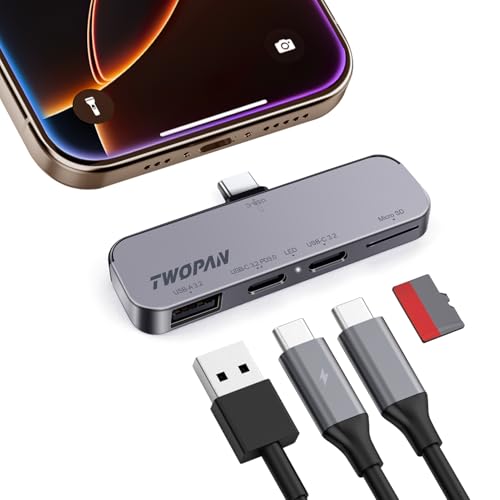 USB C iPhone Hub for ProRes Video Recording - Ultra-Slim Aluminum USB 3.2, Dual USB-C, Micro SD, and Charging Port Hub for iPhone 16/15 Pro/Pro Max