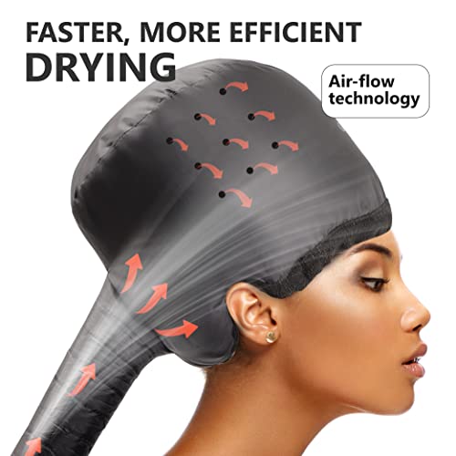 Hair Dryer Bonnet W/A Headband Integrated That Reduces Heat Around Ears & Neck - Hooded Hair Dryer Portable With Hood For Women, Speeds Up Drying Time, Deep Conditioning At Home - Large (Black) #TOP2
